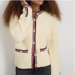 Alex Mill Women's Cream and White Cardigan - Small - Red, Navy.